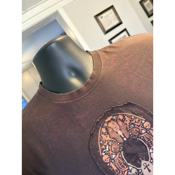 Mark Ecko Y2K Brown T Shirt Ankh Egyptian Hieroglyphic Distressed Size Lg Men’s - Picture 4 of 7